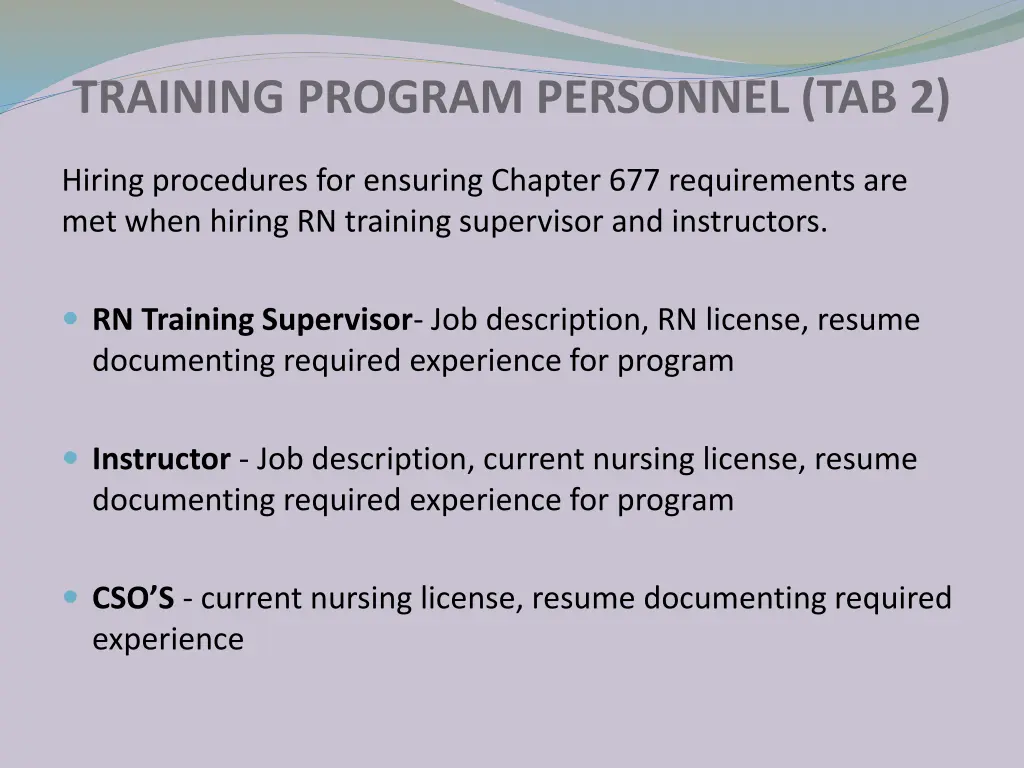 training program personnel tab 2
