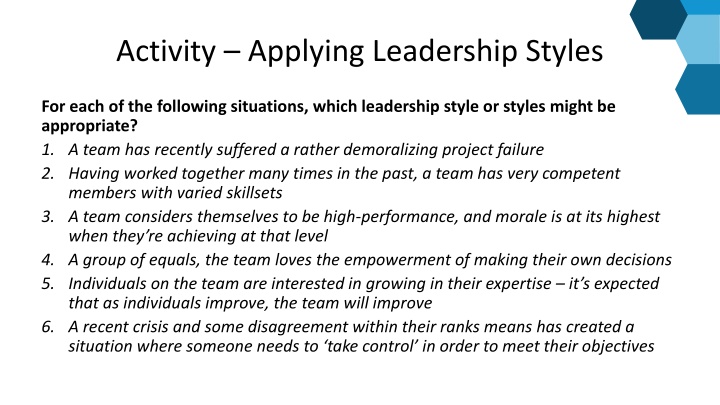 activity applying leadership styles