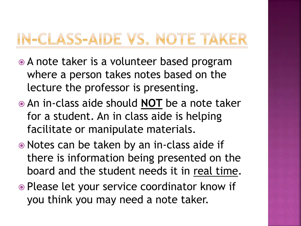 in class aide vs note taker