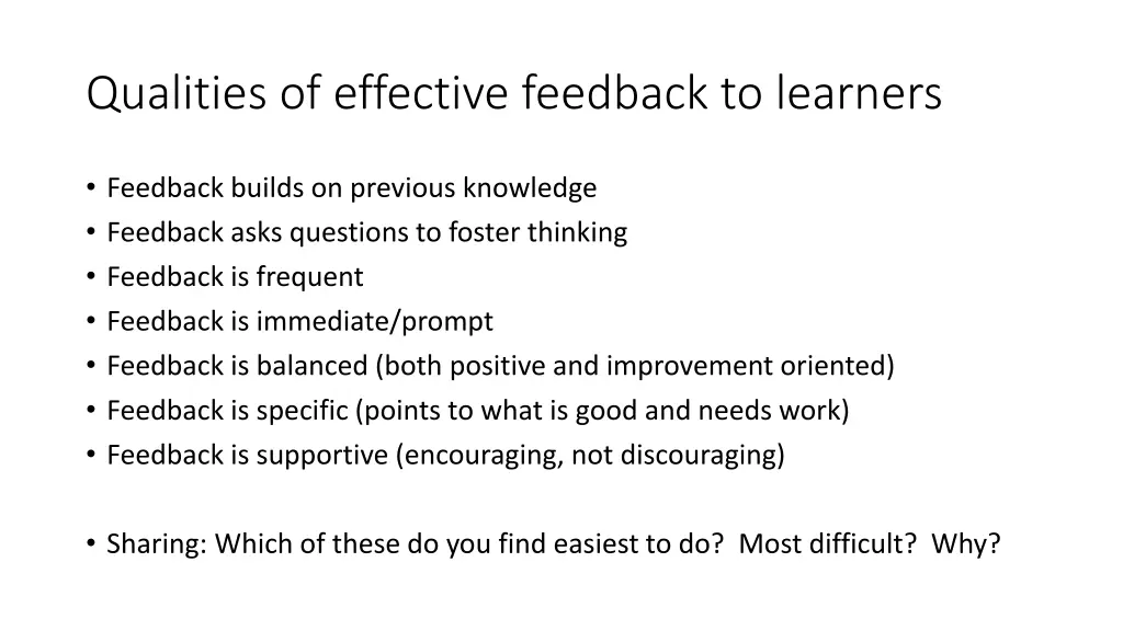 qualities of effective feedback to learners