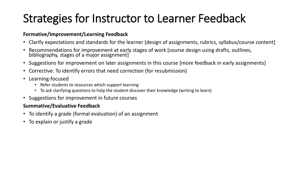 strategies for instructor to learner feedback