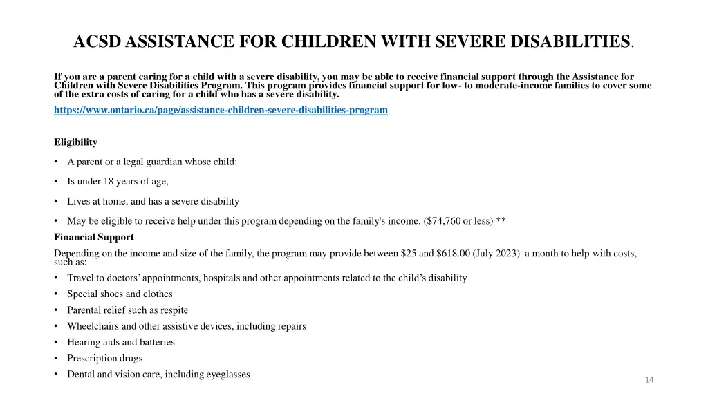 acsd assistance for children with severe