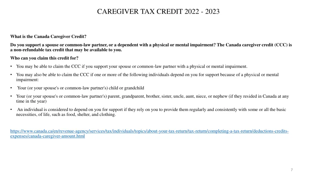 caregiver tax credit 2022 2023