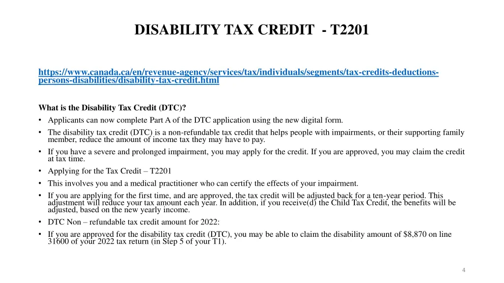 disability tax credit t2201