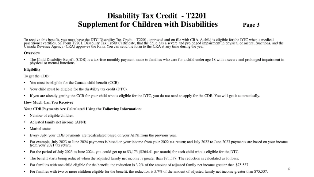 disability tax credit t2201 supplement 1