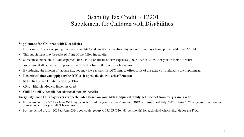 disability tax credit t2201 supplement