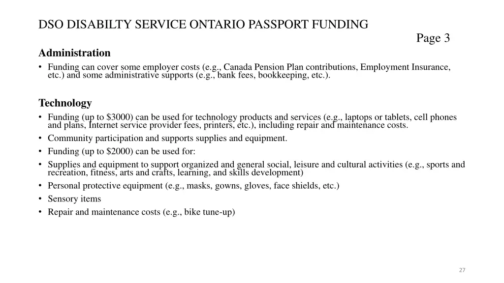 dso disabilty service ontario passport funding