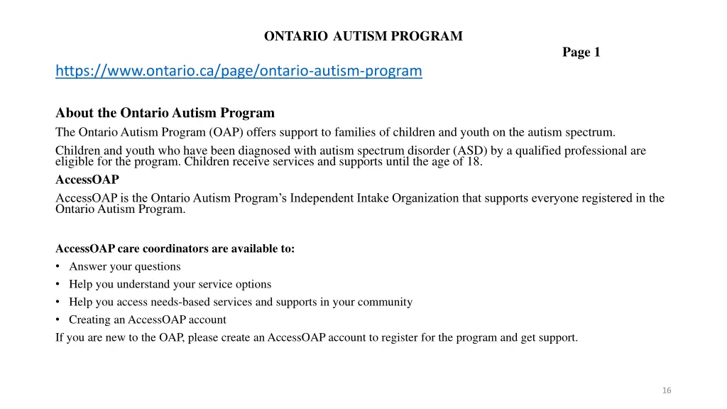 ontario autism program