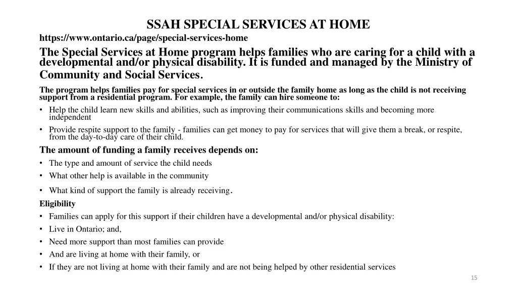 ssah special services at home https www ontario