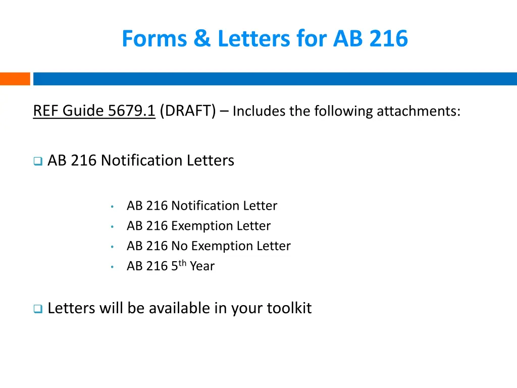 forms letters for ab 216