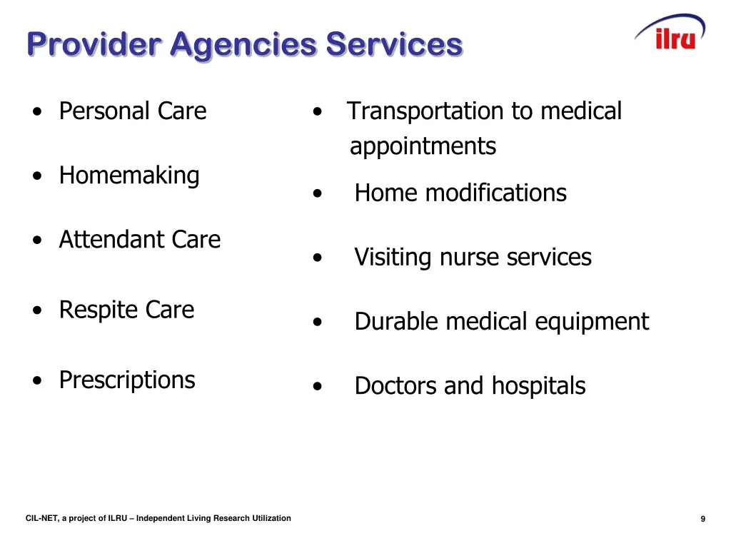 provider agencies services