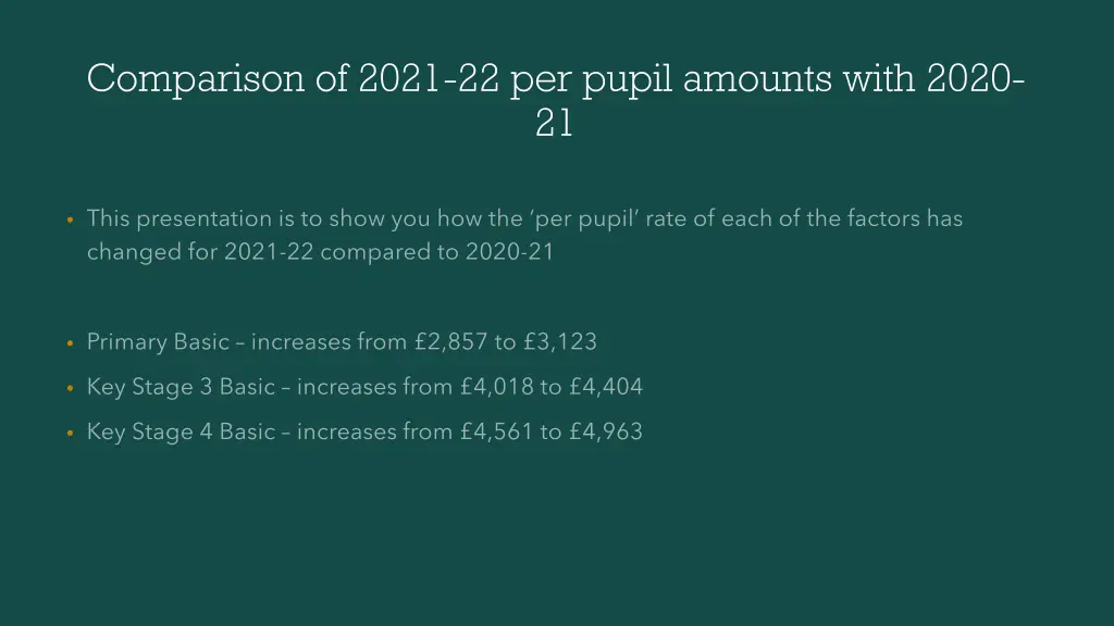 comparison of 2021 22 per pupil amounts with 2020