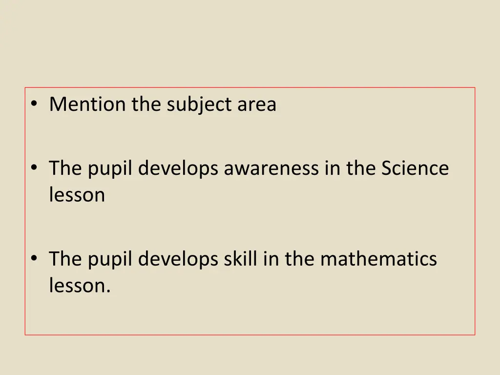 mention the subject area