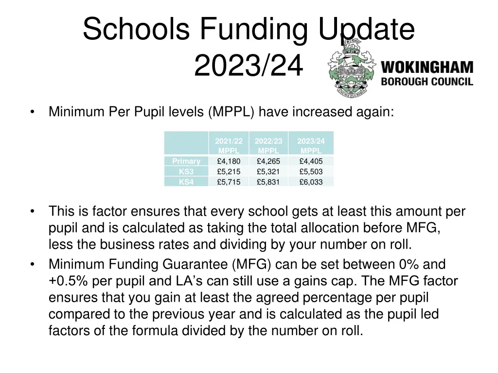 schools funding update 2023 24