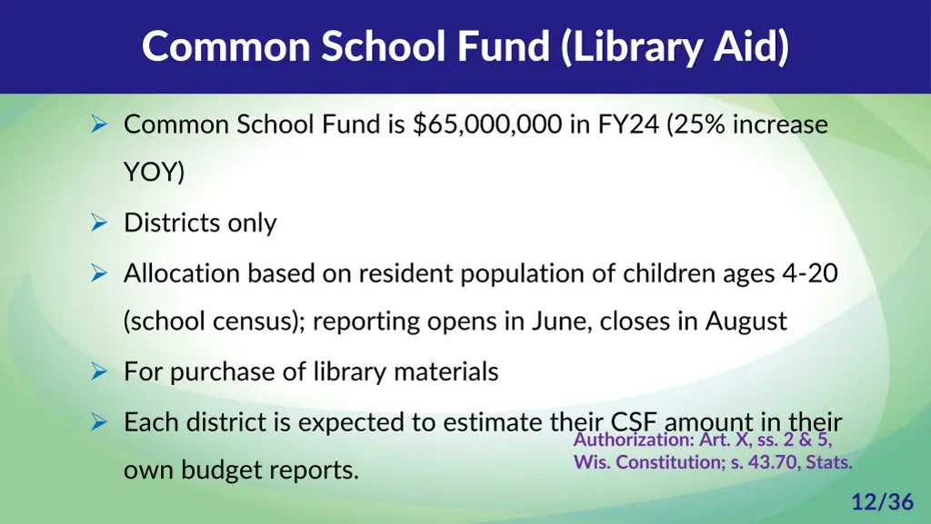 common school fund library aid