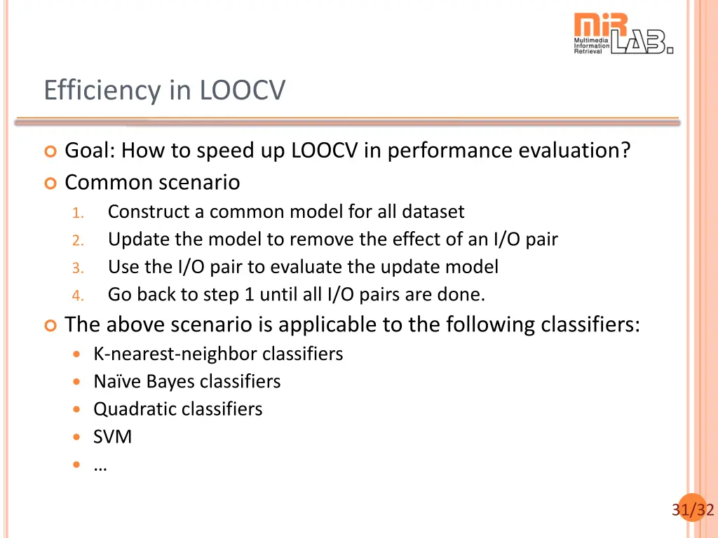 efficiency in loocv