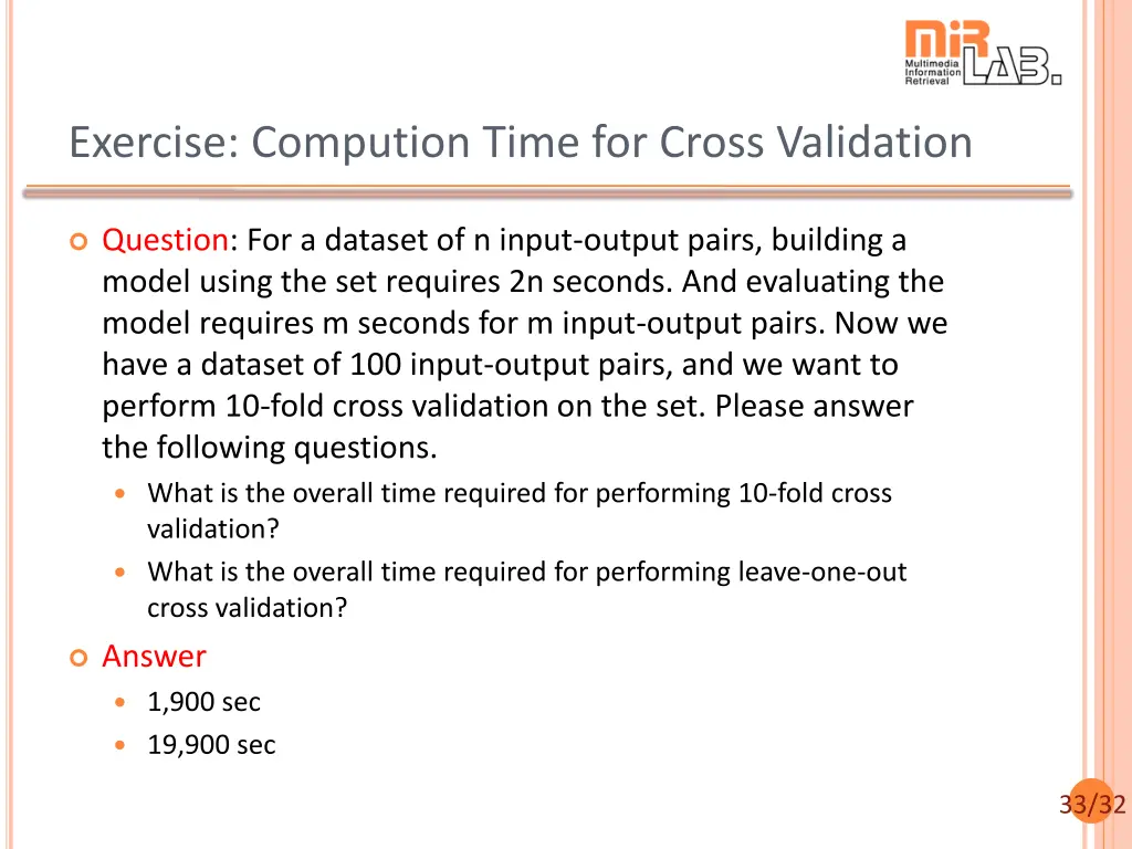 exercise compution time for cross validation