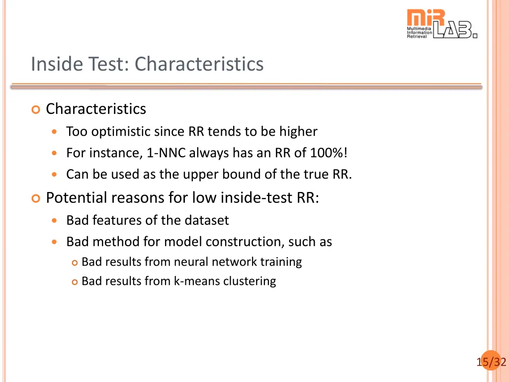 inside test characteristics