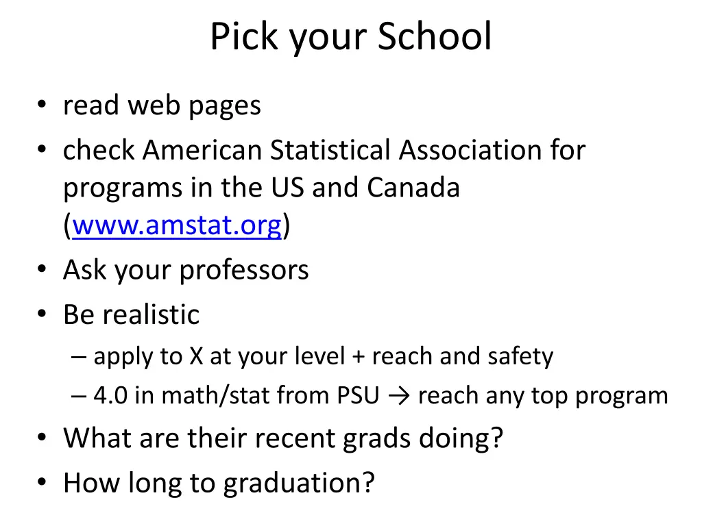 pick your school