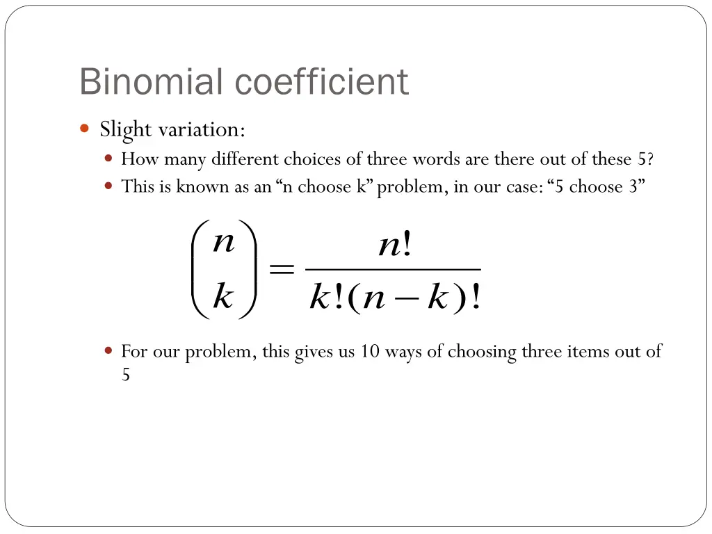 binomial coefficient