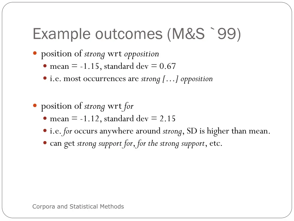 example outcomes m s 99