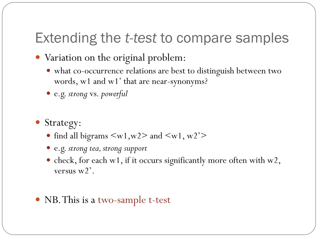 extending the t test to compare samples