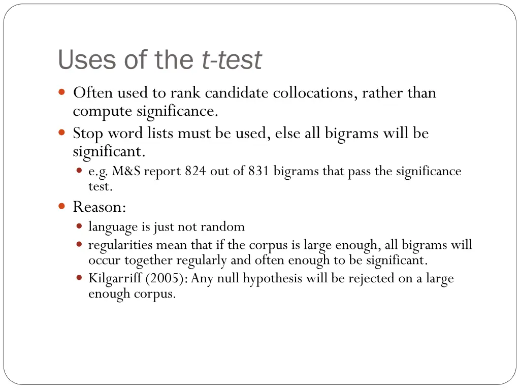 uses of the t test often used to rank candidate