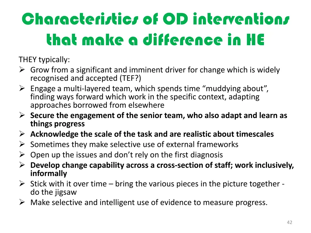 characteristics of od interventions that make