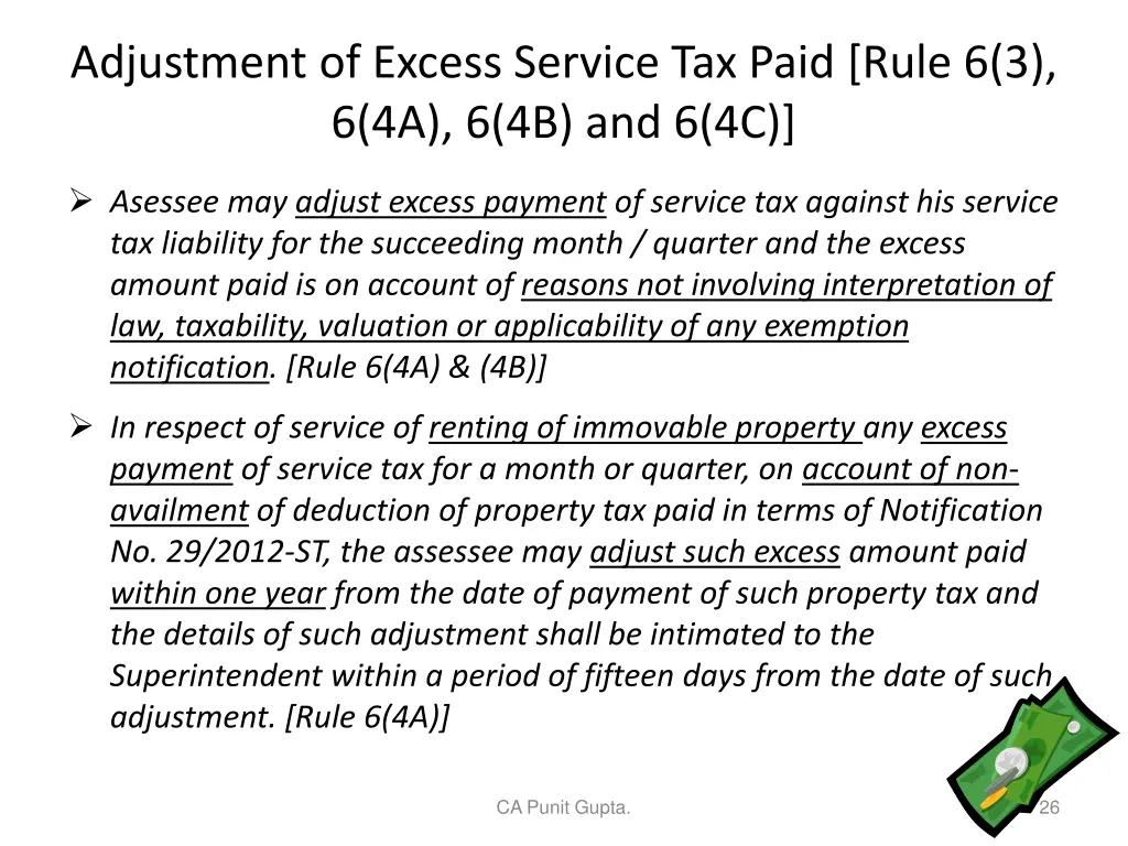 adjustment of excess service tax paid rule 1