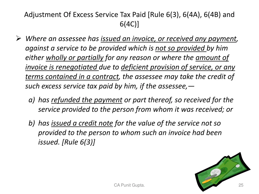 adjustment of excess service tax paid rule