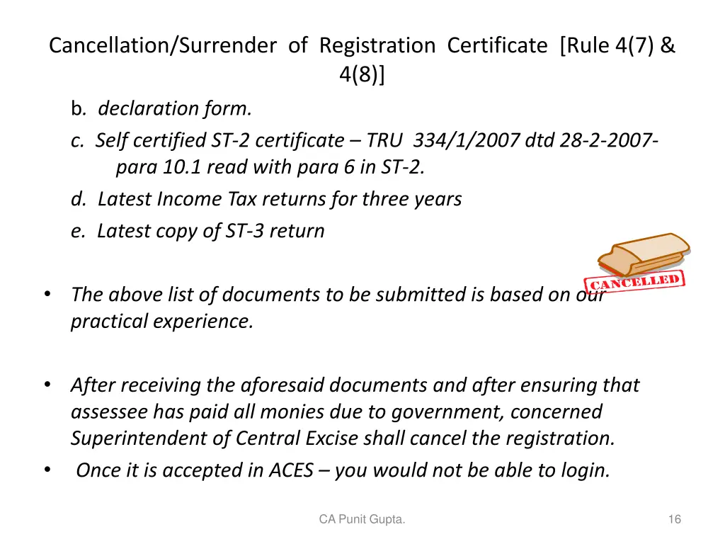 cancellation surrender of registration 1