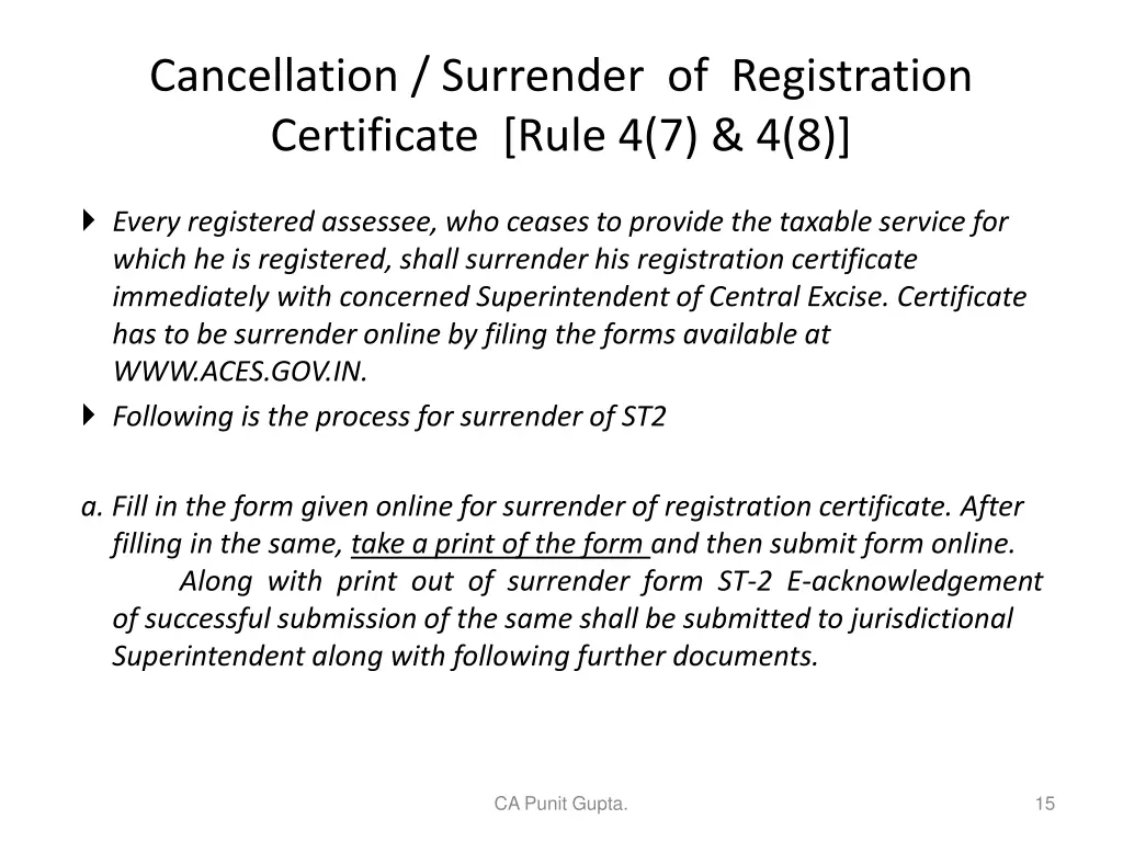 cancellation surrender of registration