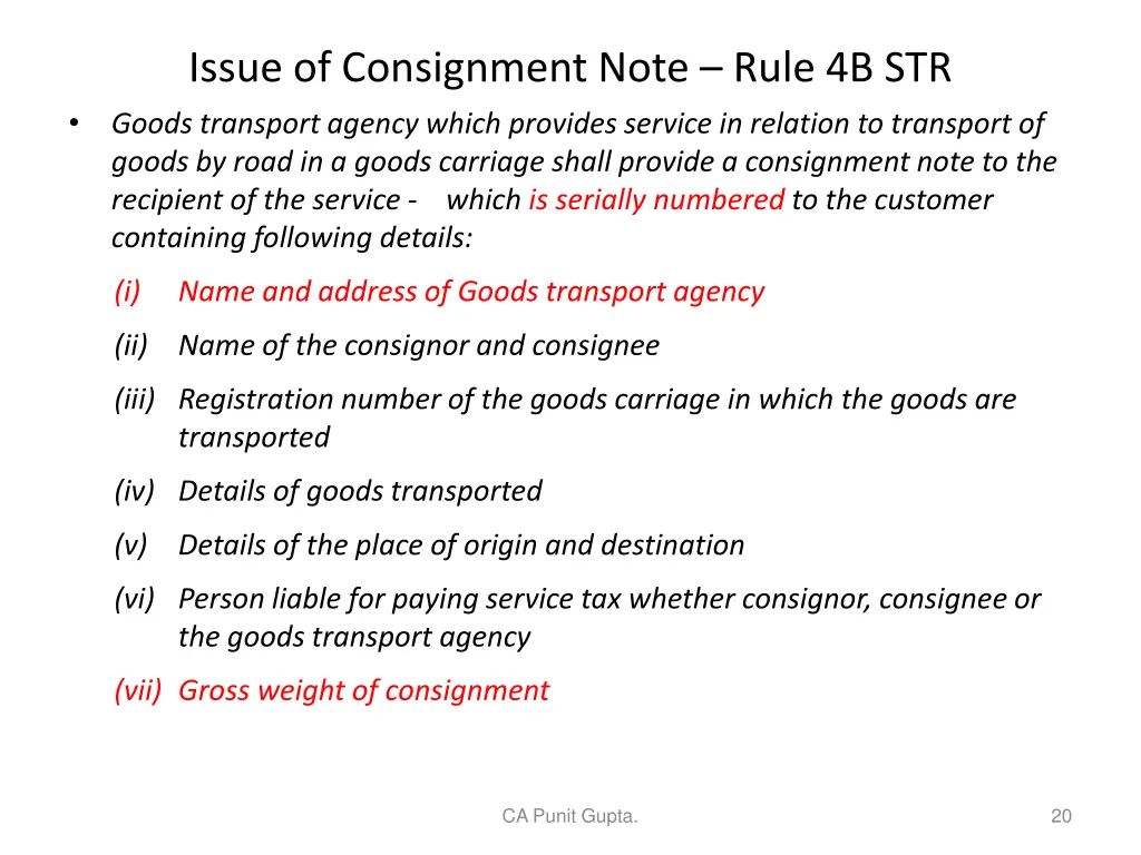 issue of consignment note rule 4b str