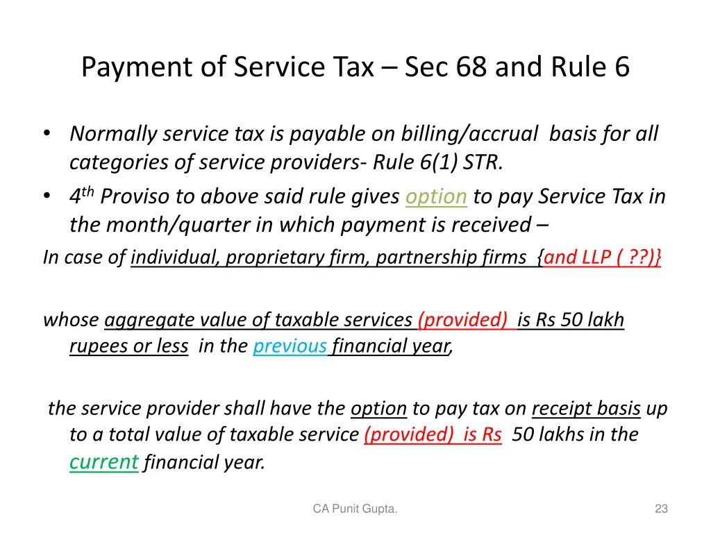 payment of service tax sec 68 and rule 6