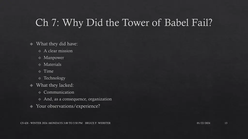 ch 7 why did the tower of babel fail