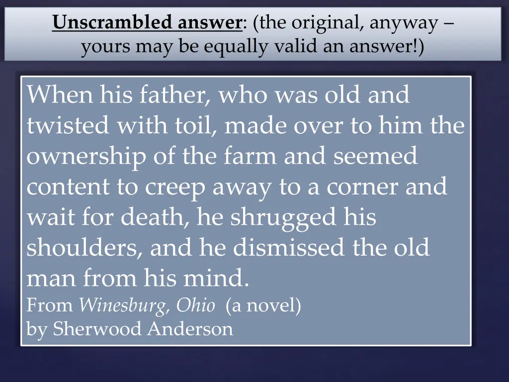 unscrambled answer the original anyway yours