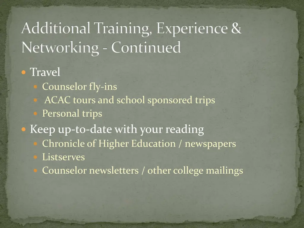 additional training experience networking 1