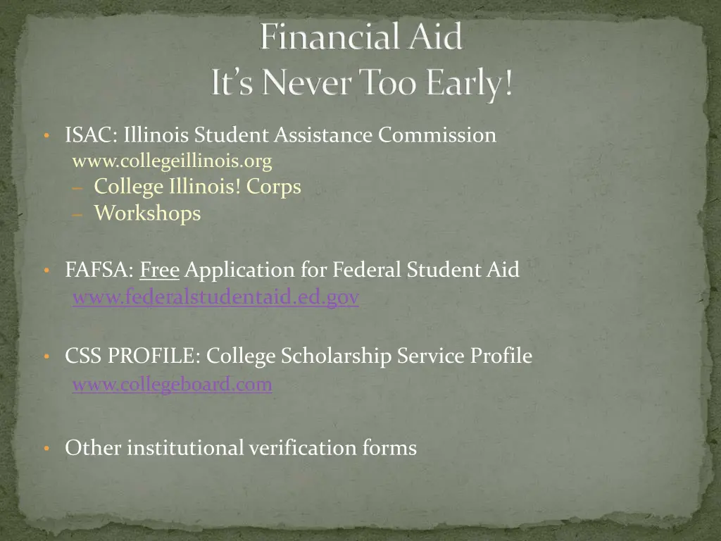 financial aid it s never too early