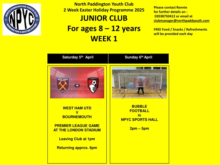 north paddington youth club 2 week easter holiday