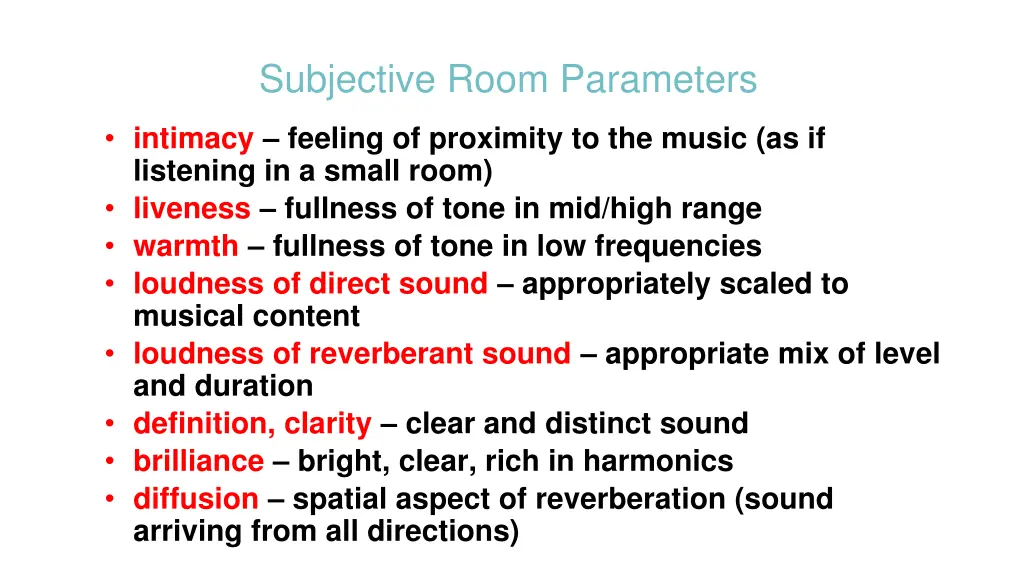 subjective room parameters