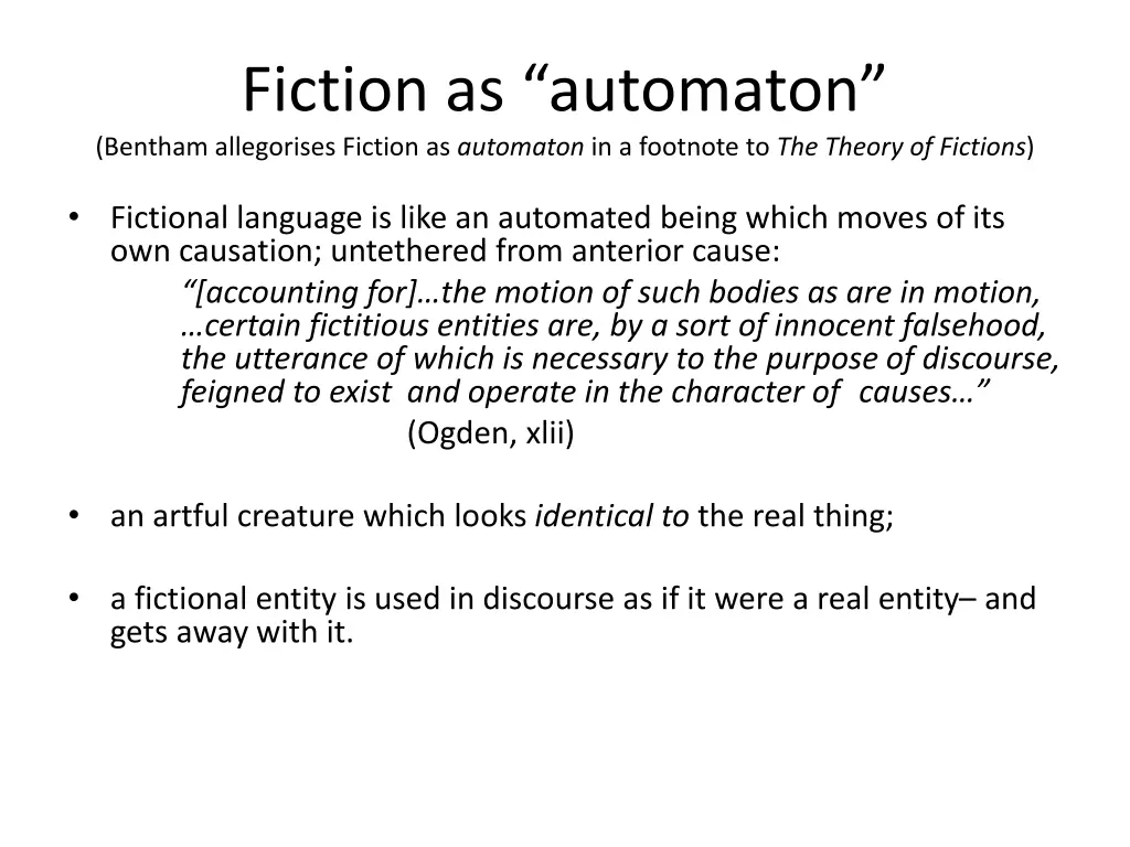 fiction as automaton bentham allegorises fiction