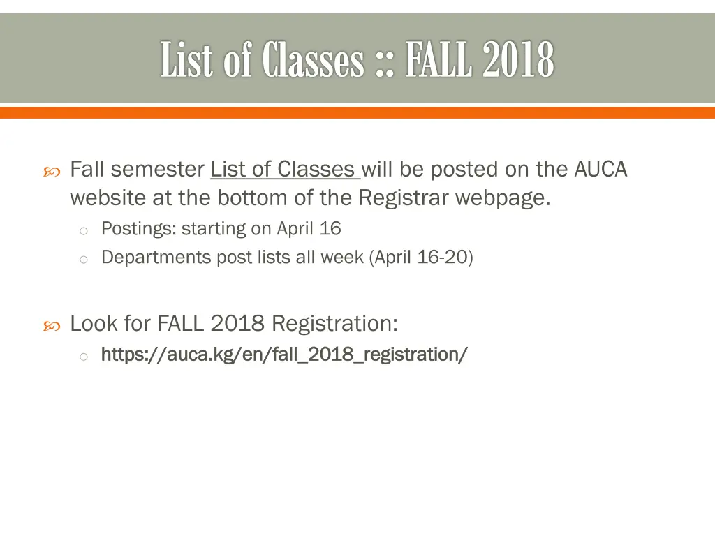 list of classes fall 2018