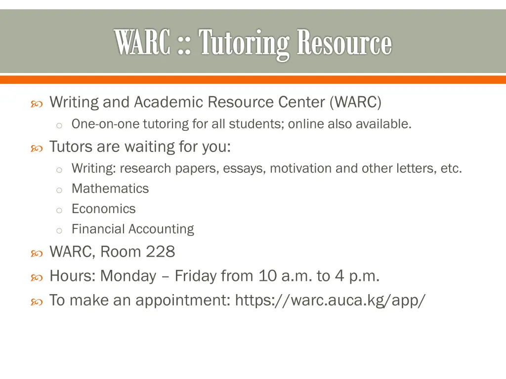 warc tutoring resource