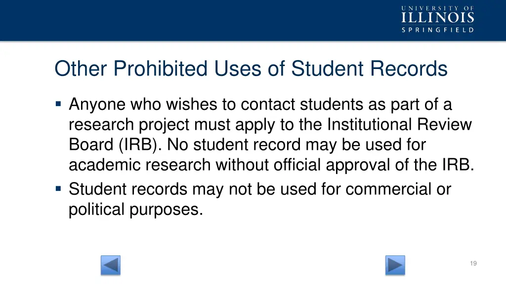 other prohibited uses of student records