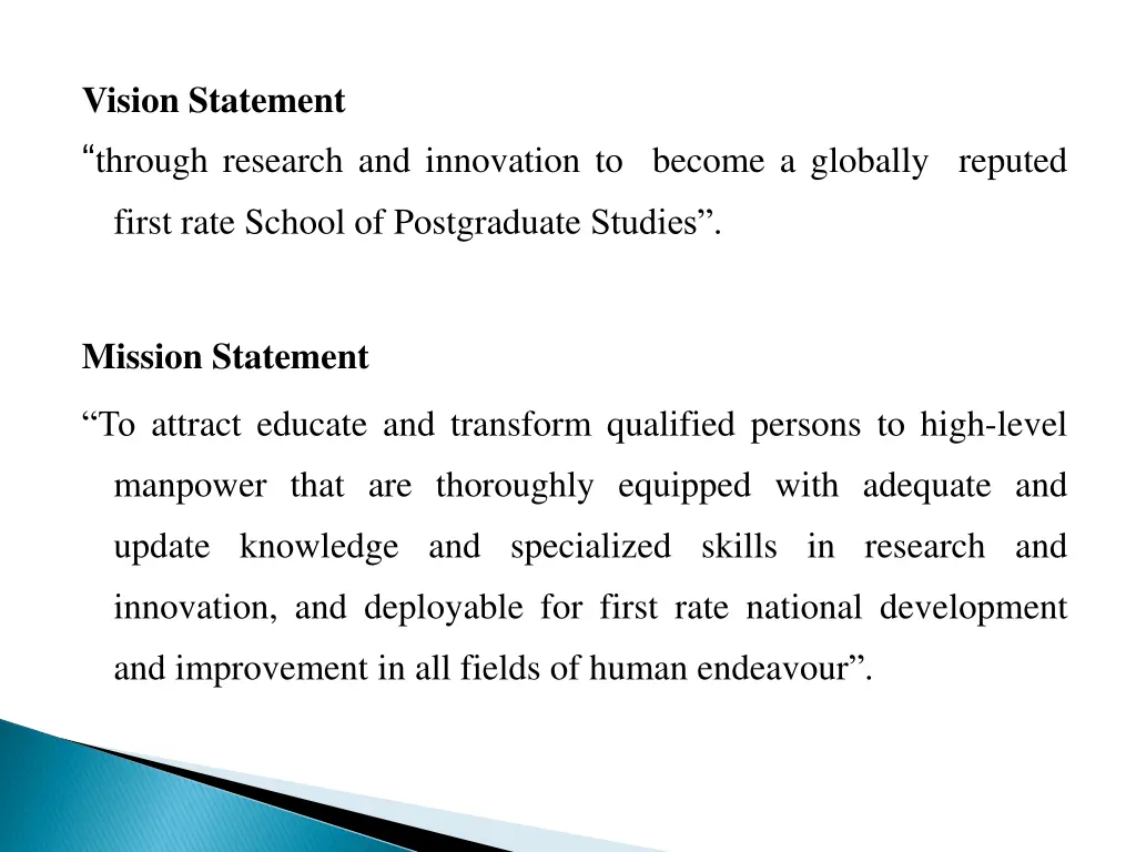 vision statement through research and innovation