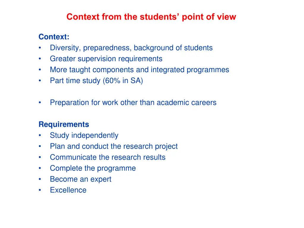 context from the students point of view