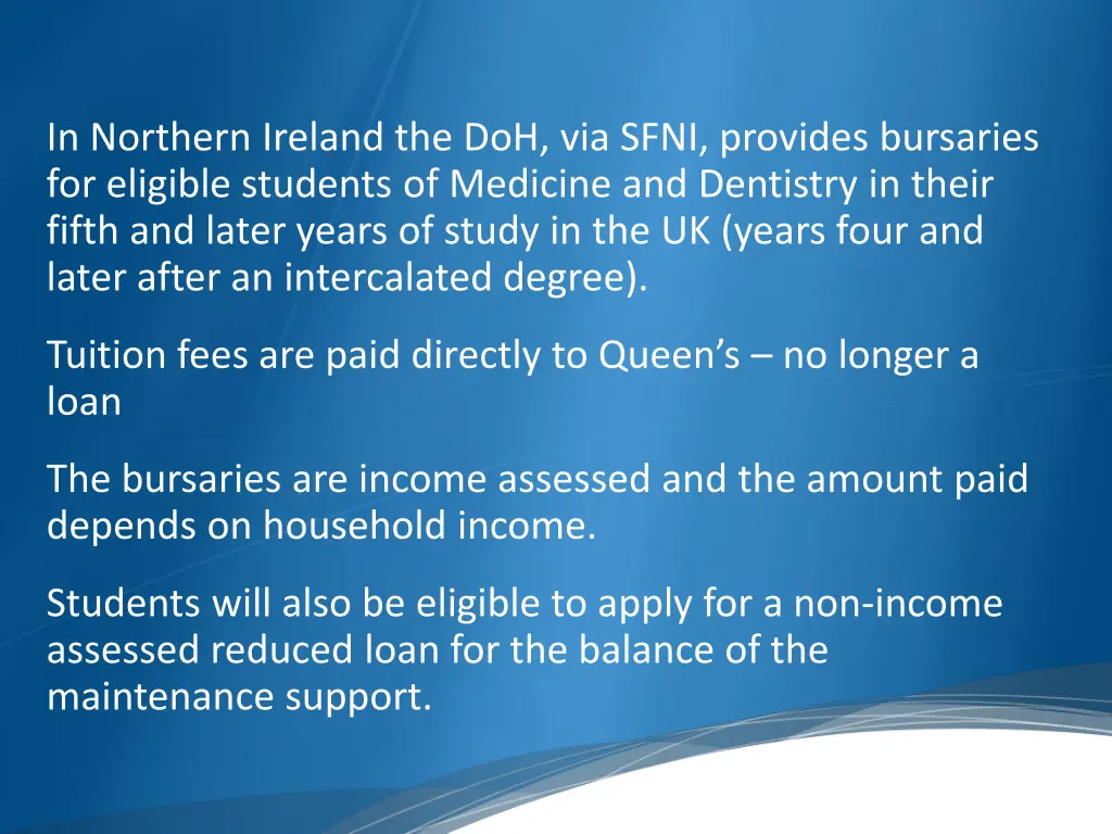 in northern ireland the doh via sfni provides