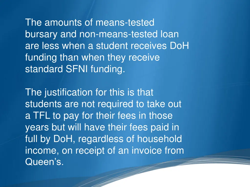 the amounts of means tested bursary and non means