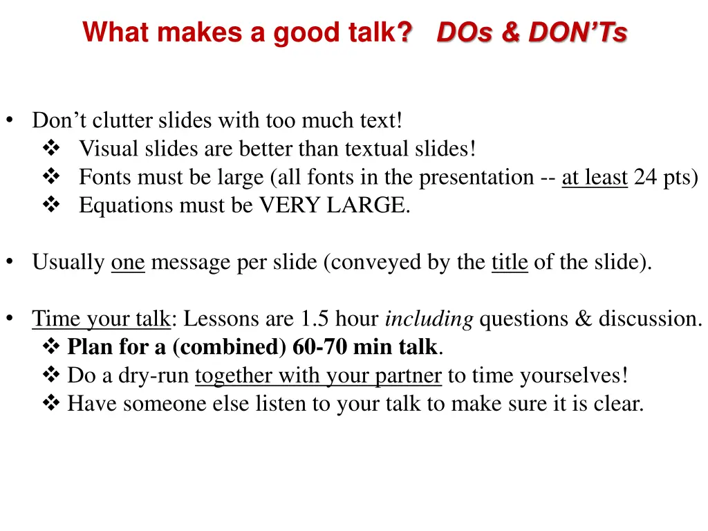 what makes a good talk dos don ts 1
