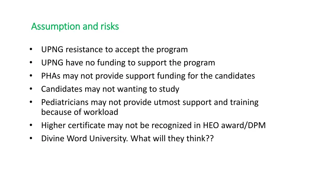 assumption and risks assumption and risks